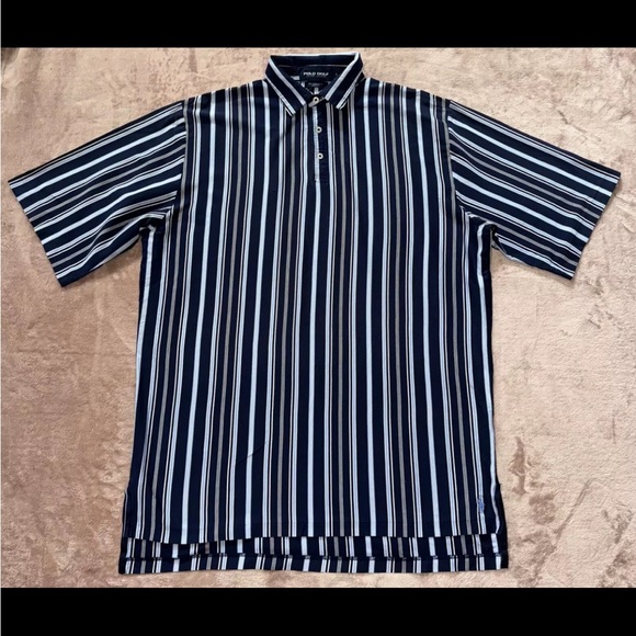 Polo Golf Ralph Lauren Mens Vertical Stripe Blue White 90's Y2K Size Large‎ - Picture 1 of 7